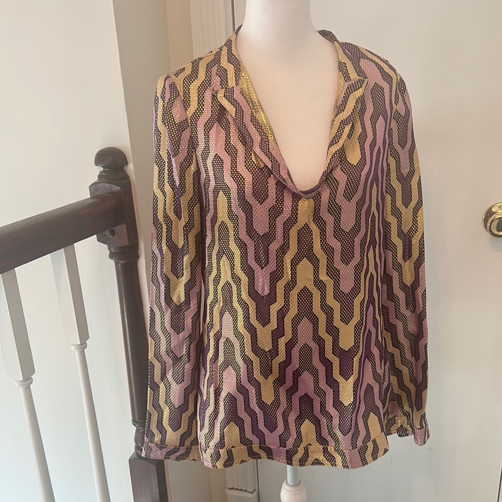 Tory Burch Pink and Yellow Zigzag Blouse